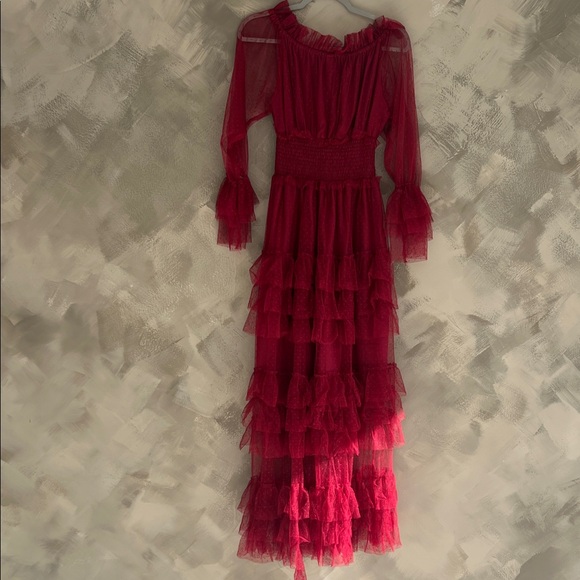 Maternity Red Ruffled Dress - Picture 3 of 6